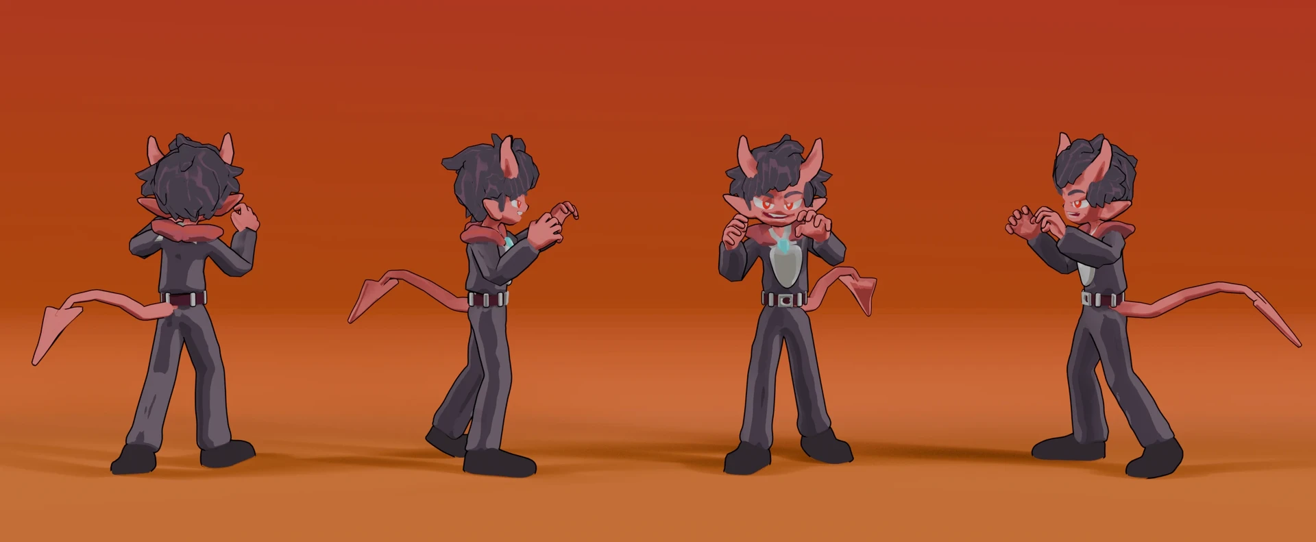 The demon from the front, side and back