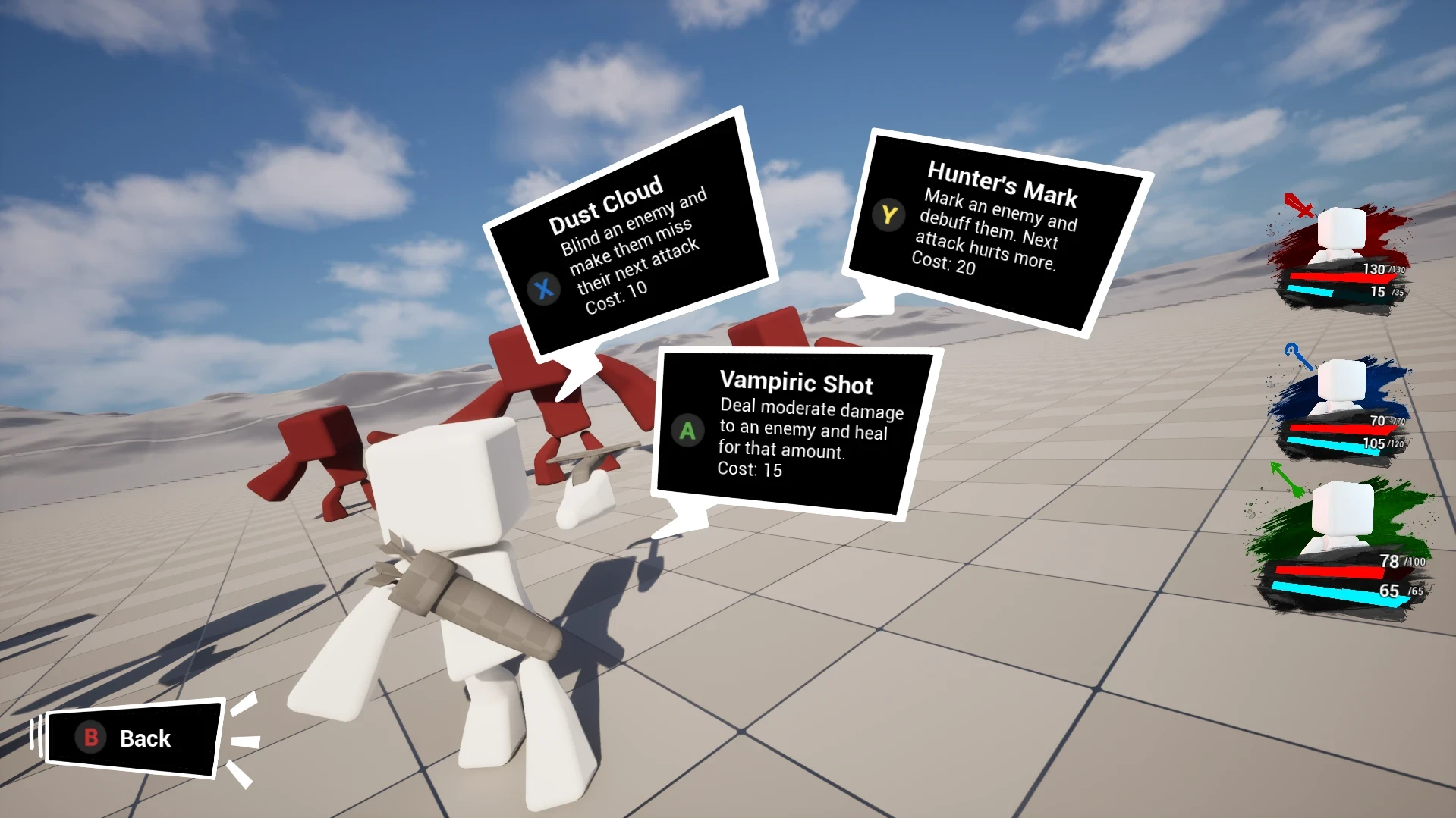 The archer's skill selection menu