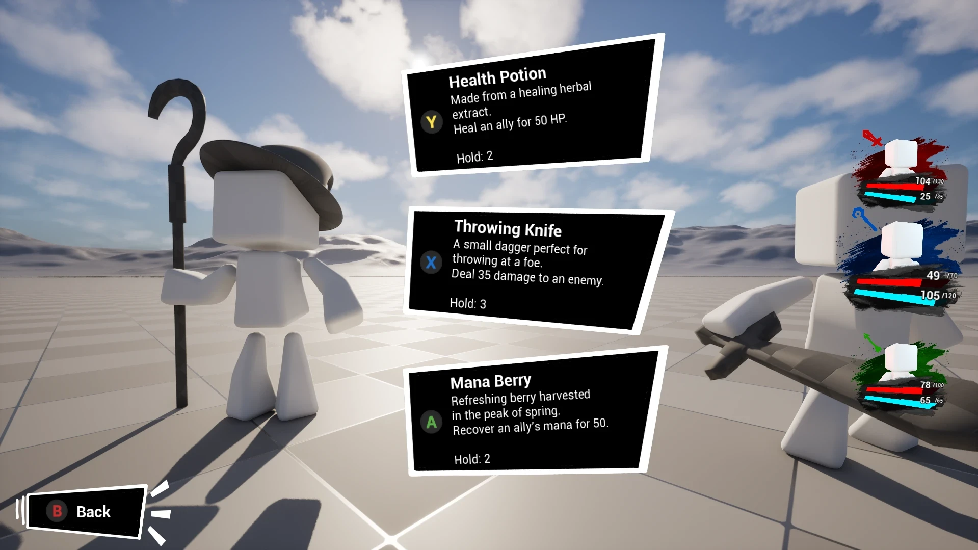 The items menu during combat
