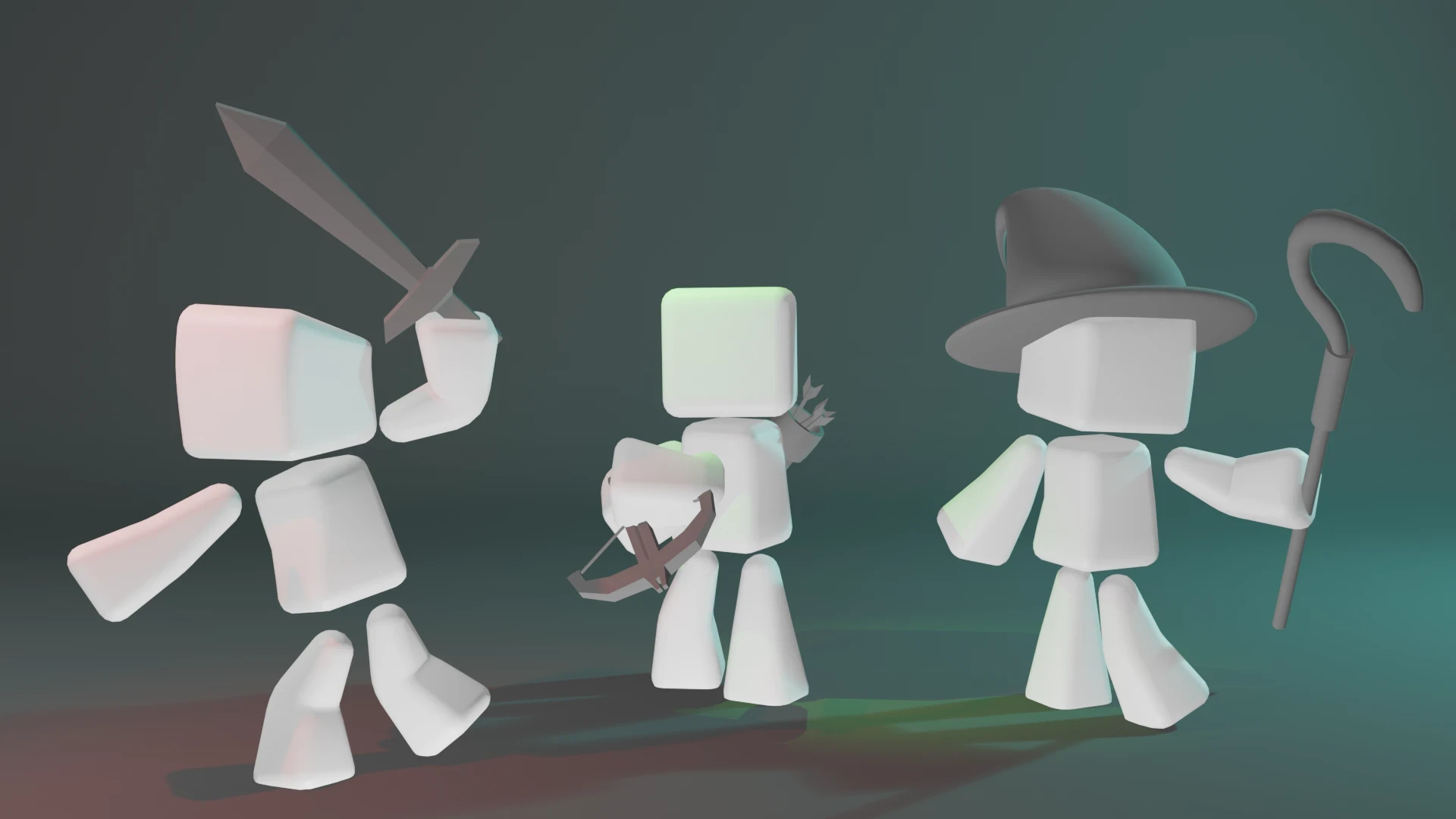 The swordsman, archer and mage characters