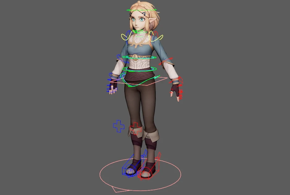 The Zelda model in Maya without the rig visible