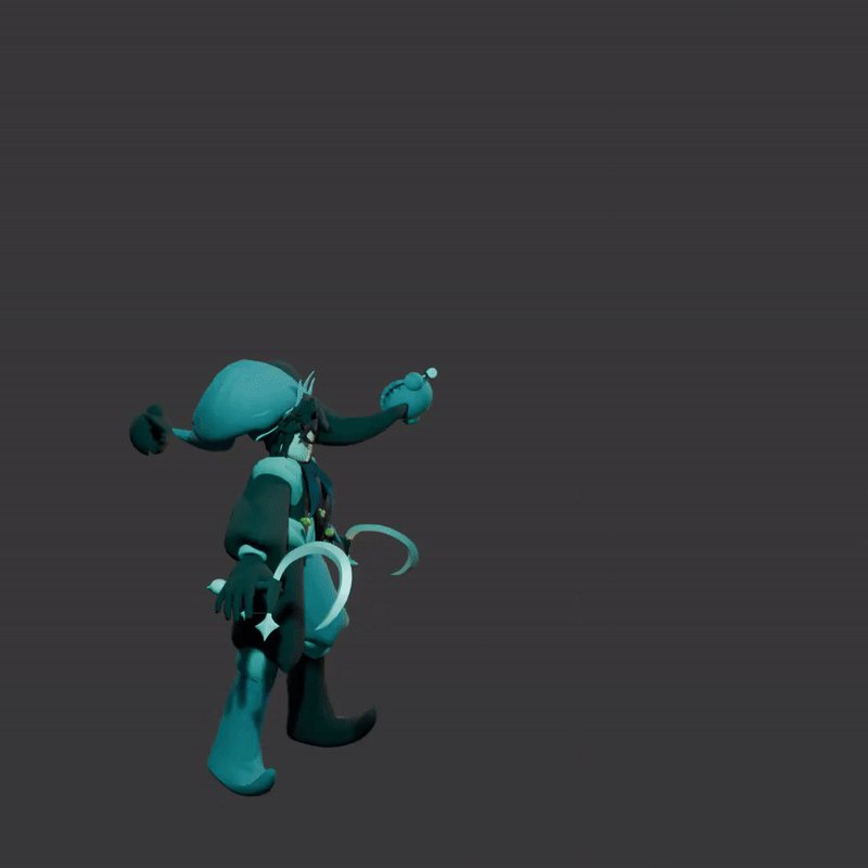 The Jester from Nine Souls mid-animation